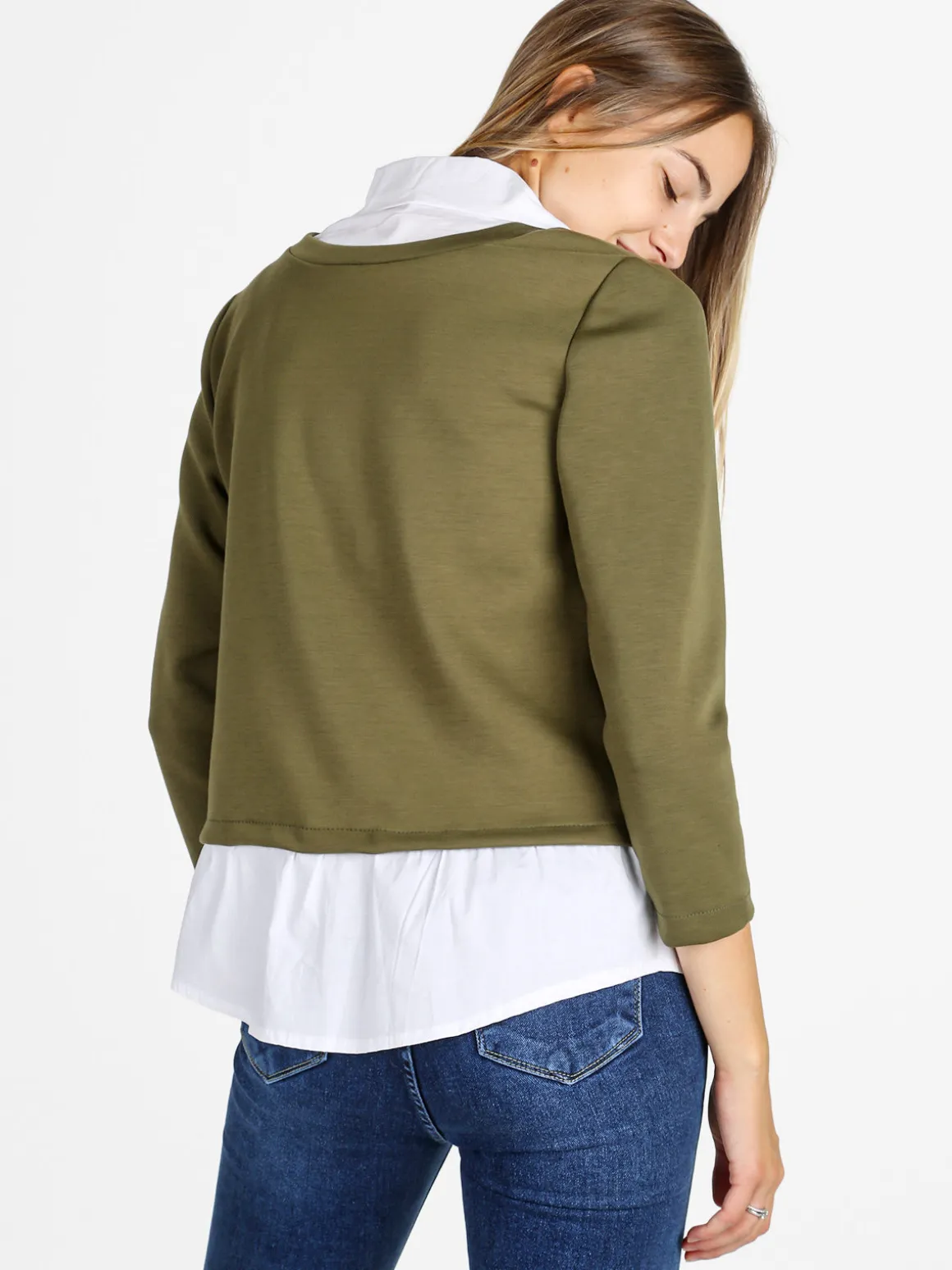 Solada Felpa donna girocollo con dettagli a camicia - militare