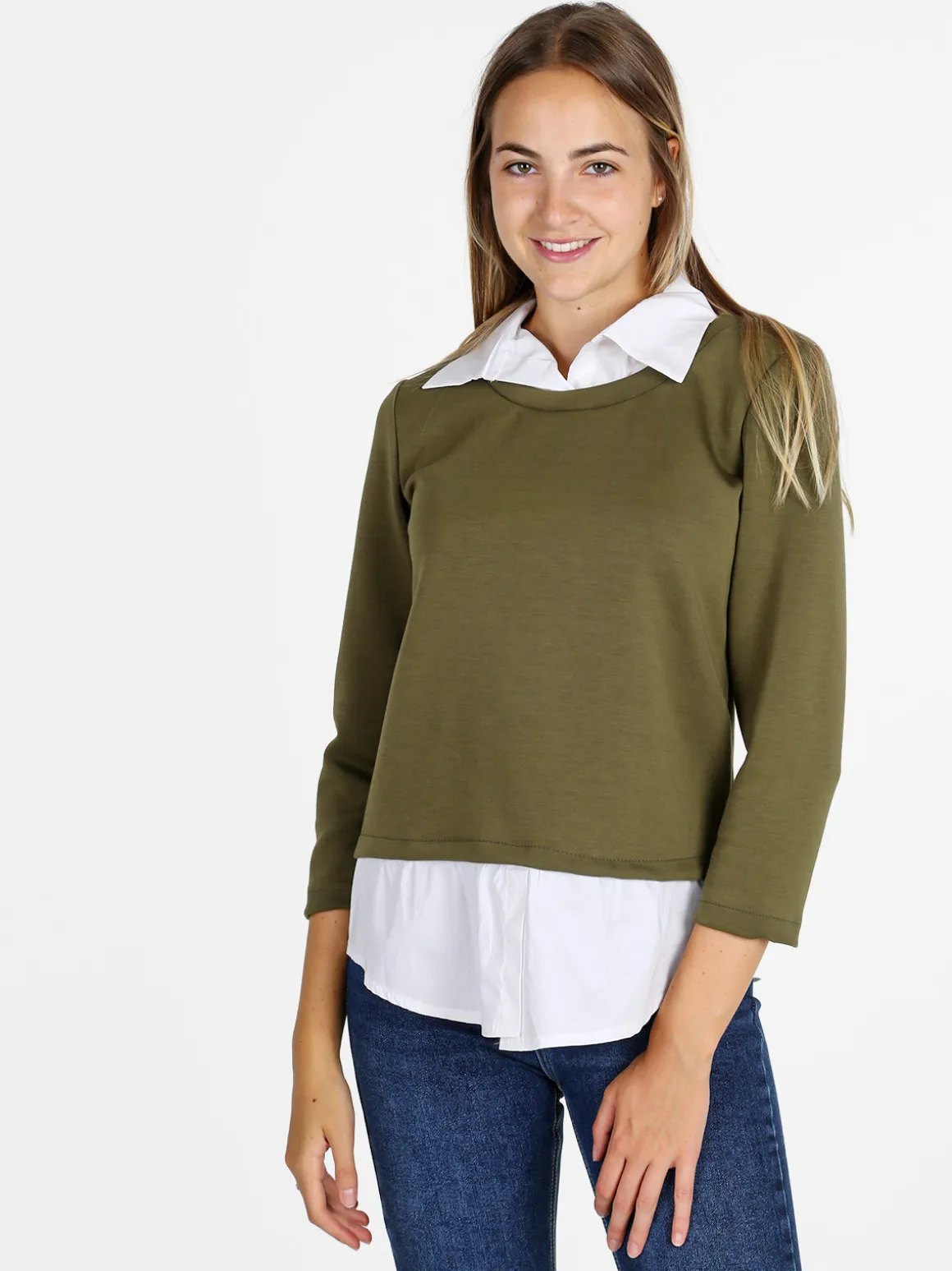 Solada Felpa donna girocollo con dettagli a camicia - militare