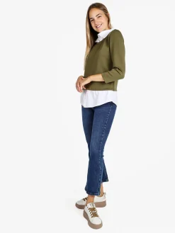 Solada Felpa donna girocollo con dettagli a camicia - militare