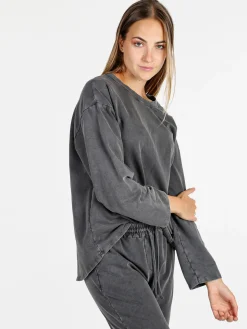 Solada Felpa donna leggera oversize girocollo - grigio scuro