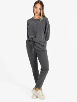 Solada Felpa donna leggera oversize girocollo - grigio scuro