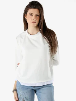 Solada Felpa girocollo da donna con dettagli in contrasto colore - bianco