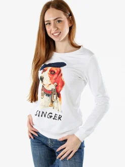 Solada Felpa girocollo da donna con stampa e strass - bianco