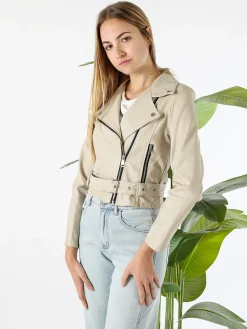 Solada Giacca biker da donna in ecopelle - beige