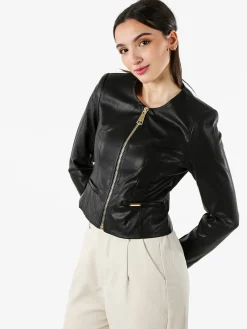 Solada Giacca corta da donna in ecopelle con zip - nero