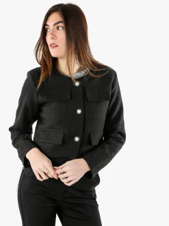 Solada Giacca cropped da donna in tweed - nero