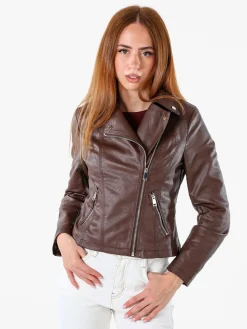 Solada Giacca da donna biker in ecopelle - marrone