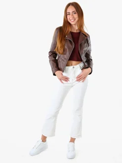 Solada Giacca da donna biker in ecopelle - marrone