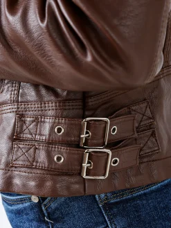 Solada Giacca da donna in ecopelle con zip - marrone