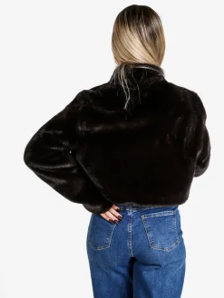 Solada Giacca donna cropped in pelliccia sintetica con coulisse - moro