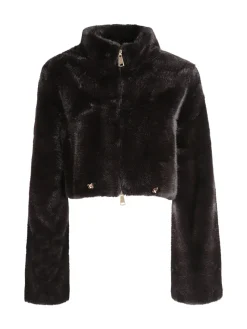 Solada Giacca donna cropped in pelliccia sintetica con coulisse - moro