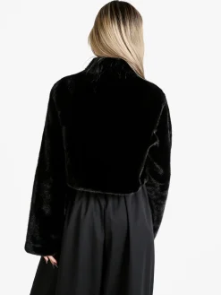 Solada Giacca donna cropped in pelliccia sintetica con coulisse - nero