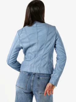 Solada Giacca donna in ecopelle con zip - azzurro