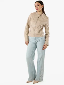 Solada Giacca donna in ecopelle con zip - beige