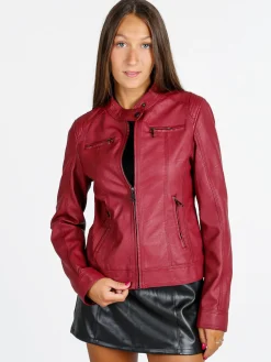 Solada Giacca donna in ecopelle con zip - rosso