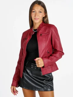 Solada Giacca donna in ecopelle con zip - rosso