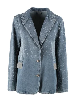 Solada Giacca donna in jeans con borchie e strass