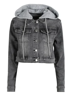 Solada Giacca donna in jeans con cappuccio in felpa