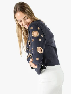 Solada Giacca donna in tessuto scamosciato con anelli - blu scuro