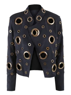 Solada Giacca donna in tessuto scamosciato con anelli - blu scuro