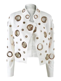 Solada Giacca donna in tessuto scamosciato con anelli - bianco