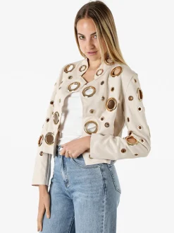 Solada Giacca donna in tessuto scamosciato con anelli - beige