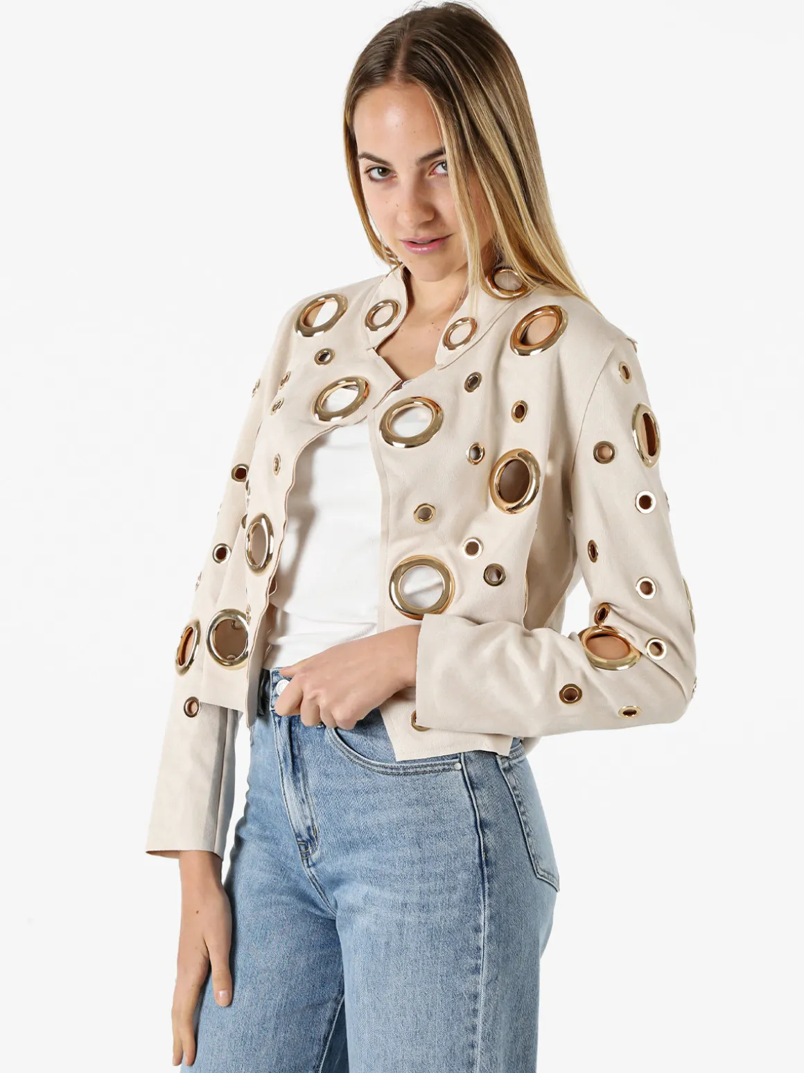 Solada Giacca donna in tessuto scamosciato con anelli - beige