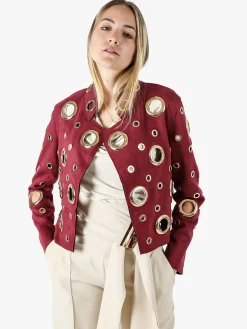 Solada Giacca donna in tessuto scamosciato con anelli - bordeaux