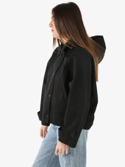 Solada Giacca donna oversize in cotone con maniche a pipistrello e cappuccio - nero