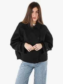 Solada Giacca donna oversize in cotone con maniche a pipistrello e cappuccio - nero