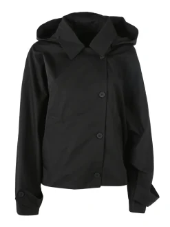 Solada Giacca donna oversize in cotone con maniche a pipistrello e cappuccio - nero
