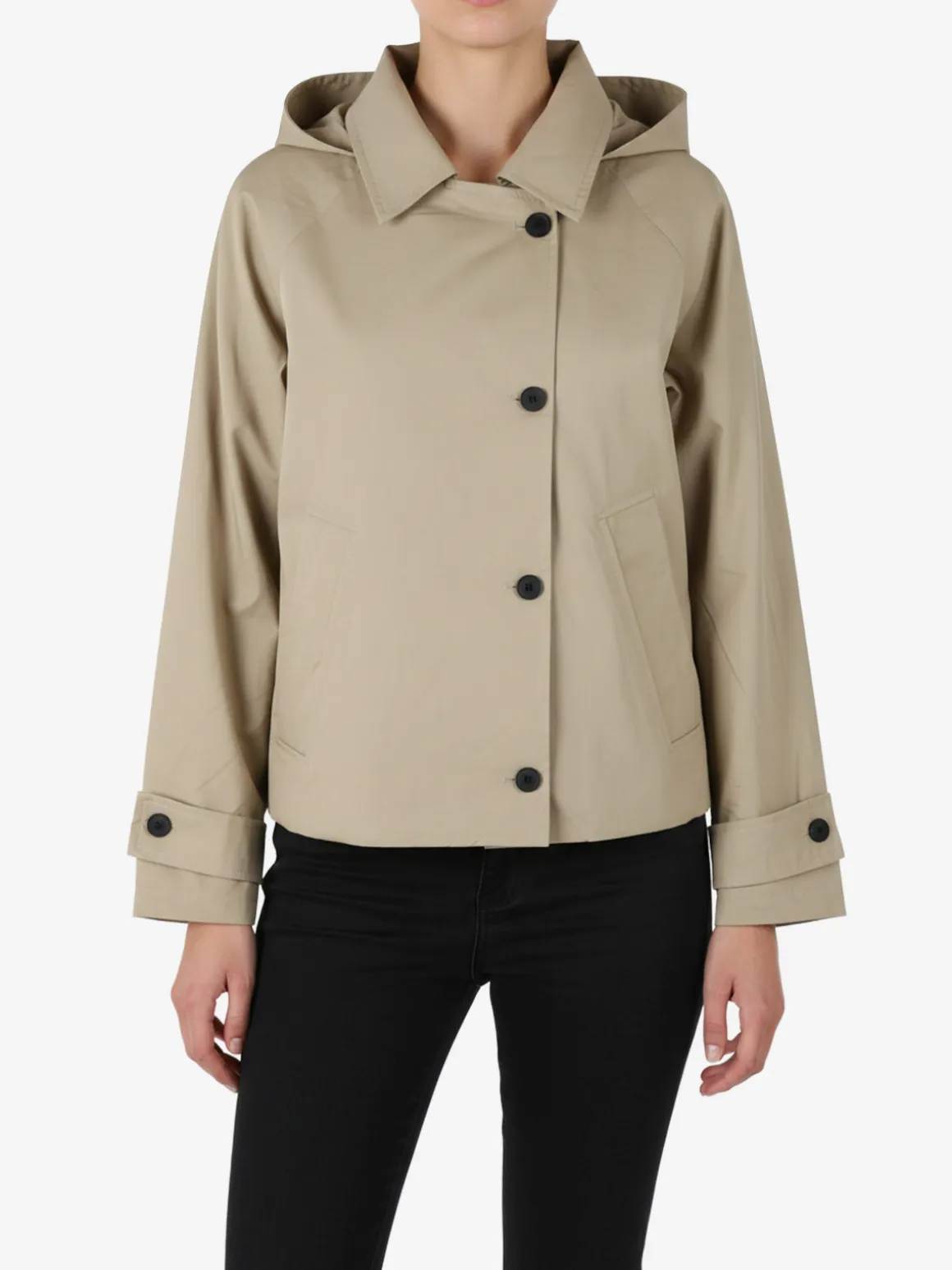Solada Giacca donna oversize in cotone con maniche a pipistrello e cappuccio - khaki