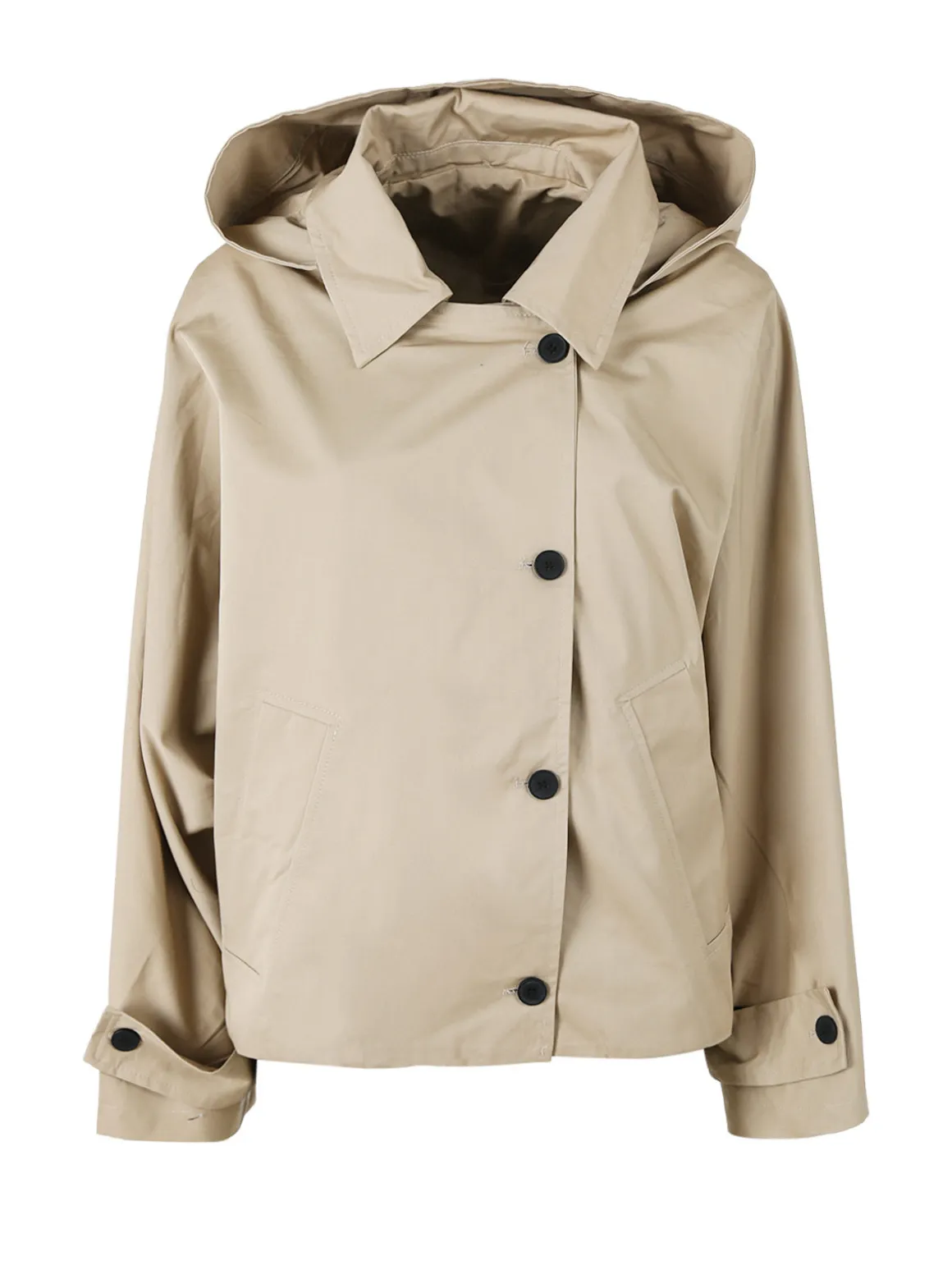 Solada Giacca donna oversize in cotone con maniche a pipistrello e cappuccio - khaki