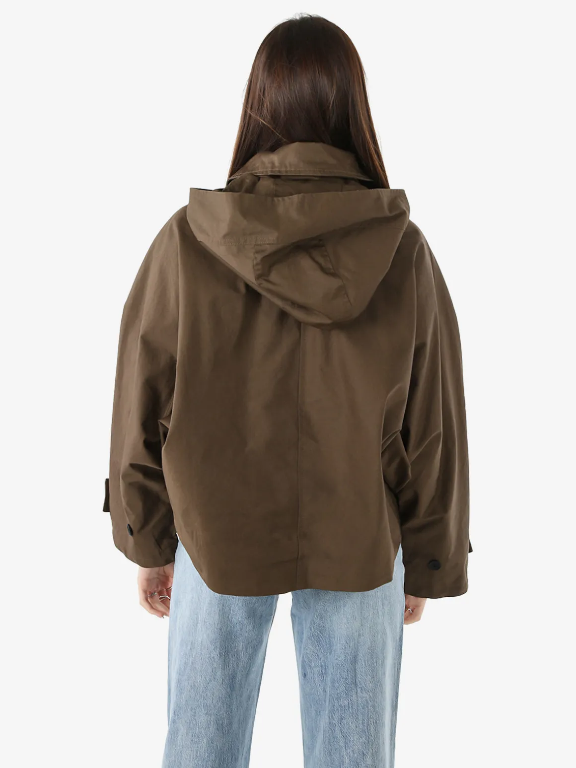 Solada Giacca donna oversize in cotone con maniche a pipistrello e cappuccio - moro