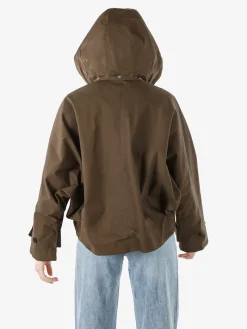 Solada Giacca donna oversize in cotone con maniche a pipistrello e cappuccio - moro