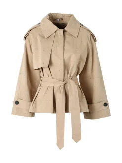 Solada Giacca donna oversize in cotone con micro borchie - khaki