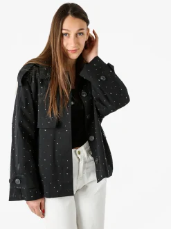 Solada Giacca donna oversize in cotone con micro borchie - nero