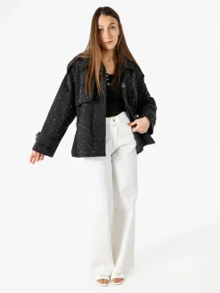 Solada Giacca donna oversize in cotone con micro borchie - nero