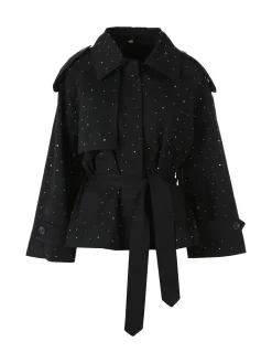 Solada Giacca donna oversize in cotone con micro borchie - nero