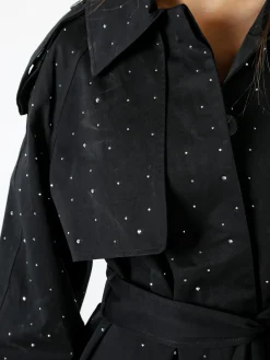 Solada Giacca donna oversize in cotone con micro borchie - nero