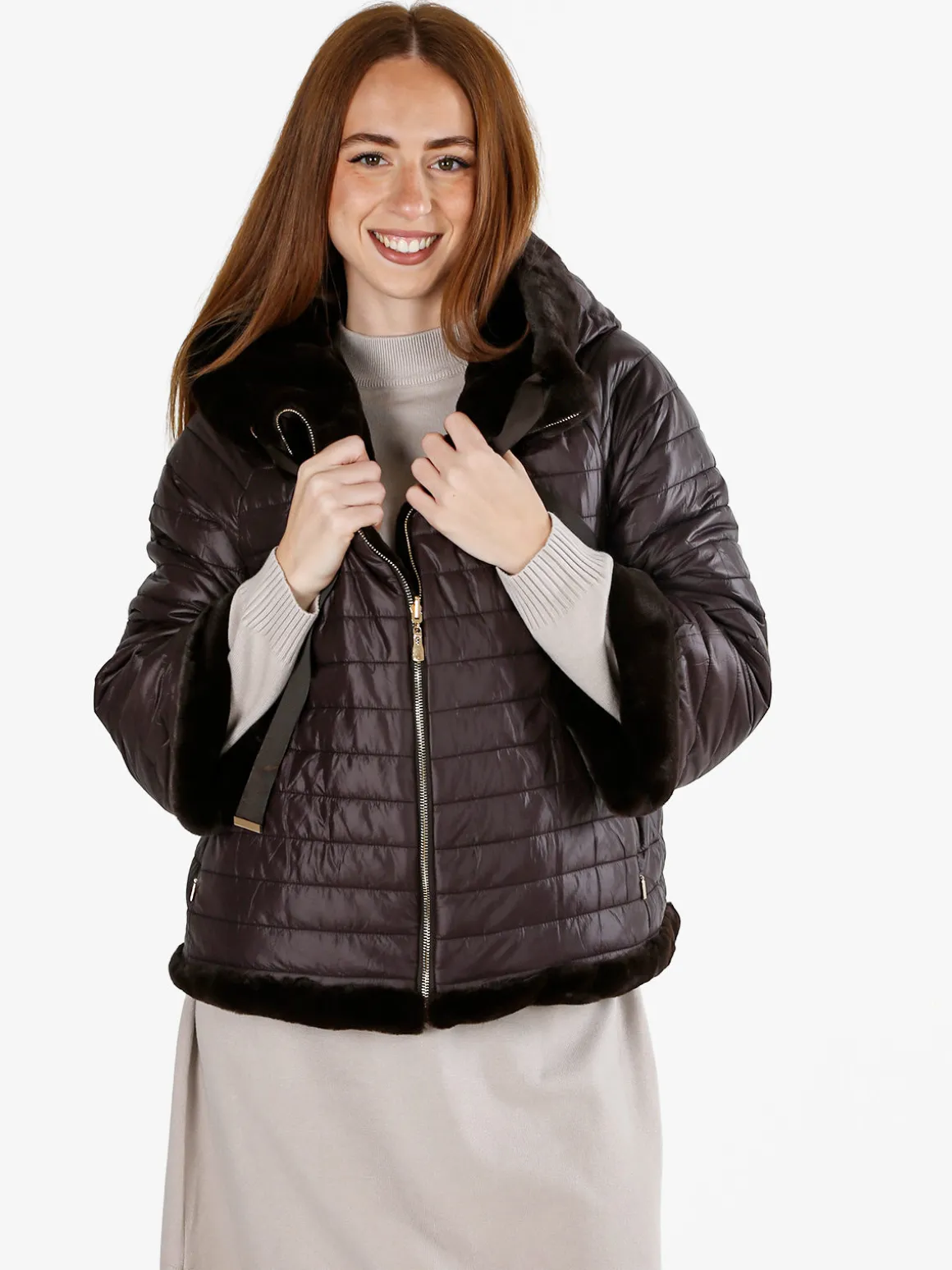 Solada Giacca donna oversize in ecopelliccia reversibile - moro