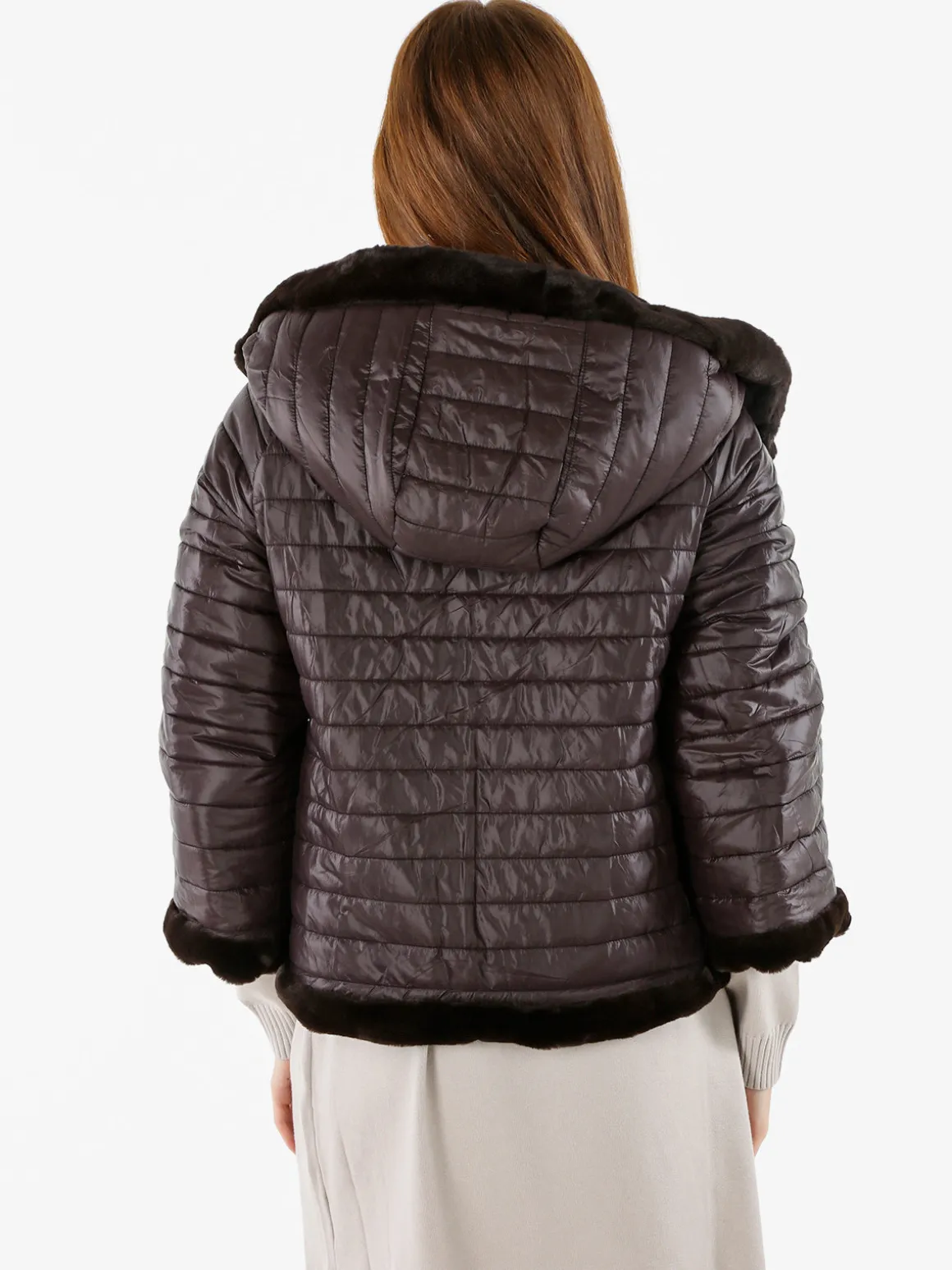 Solada Giacca donna oversize in ecopelliccia reversibile - moro