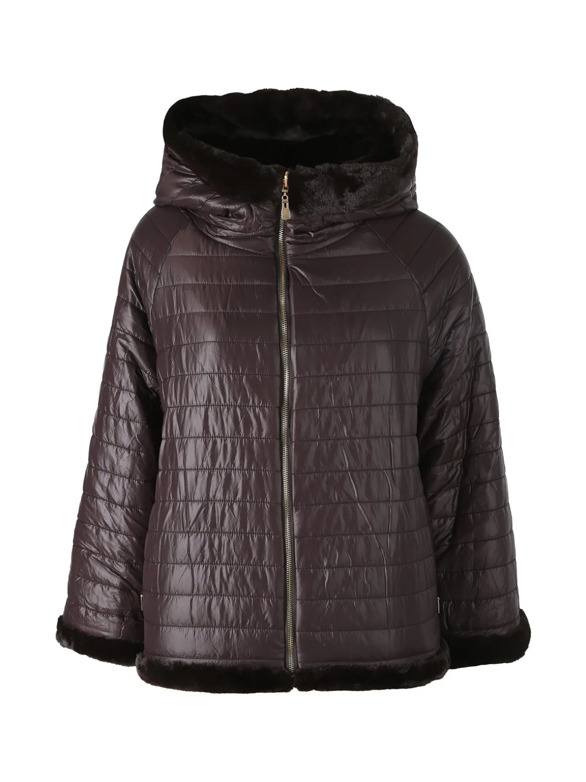 Solada Giacca donna oversize in ecopelliccia reversibile - moro