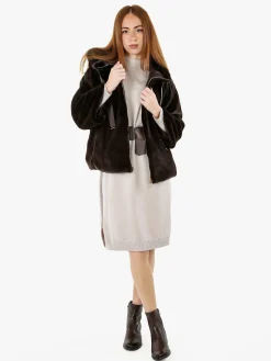 Solada Giacca donna oversize in ecopelliccia reversibile - moro