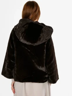 Solada Giacca donna oversize in ecopelliccia reversibile - moro