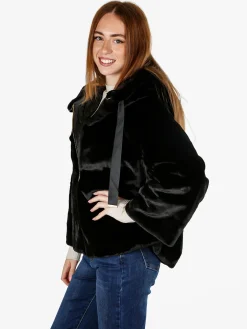 Solada Giacca donna oversize in ecopelliccia reversibile - nero