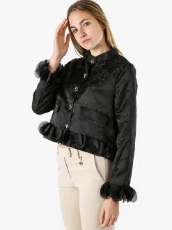 Solada Giacca elegante da donna con ricami e volant - nero