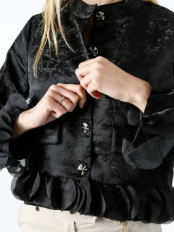 Solada Giacca elegante da donna con ricami e volant - nero