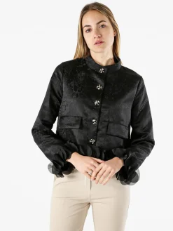 Solada Giacca elegante da donna con ricami e volant - nero