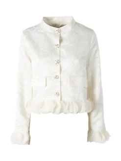 Solada Giacca elegante da donna con ricami e volant - panna